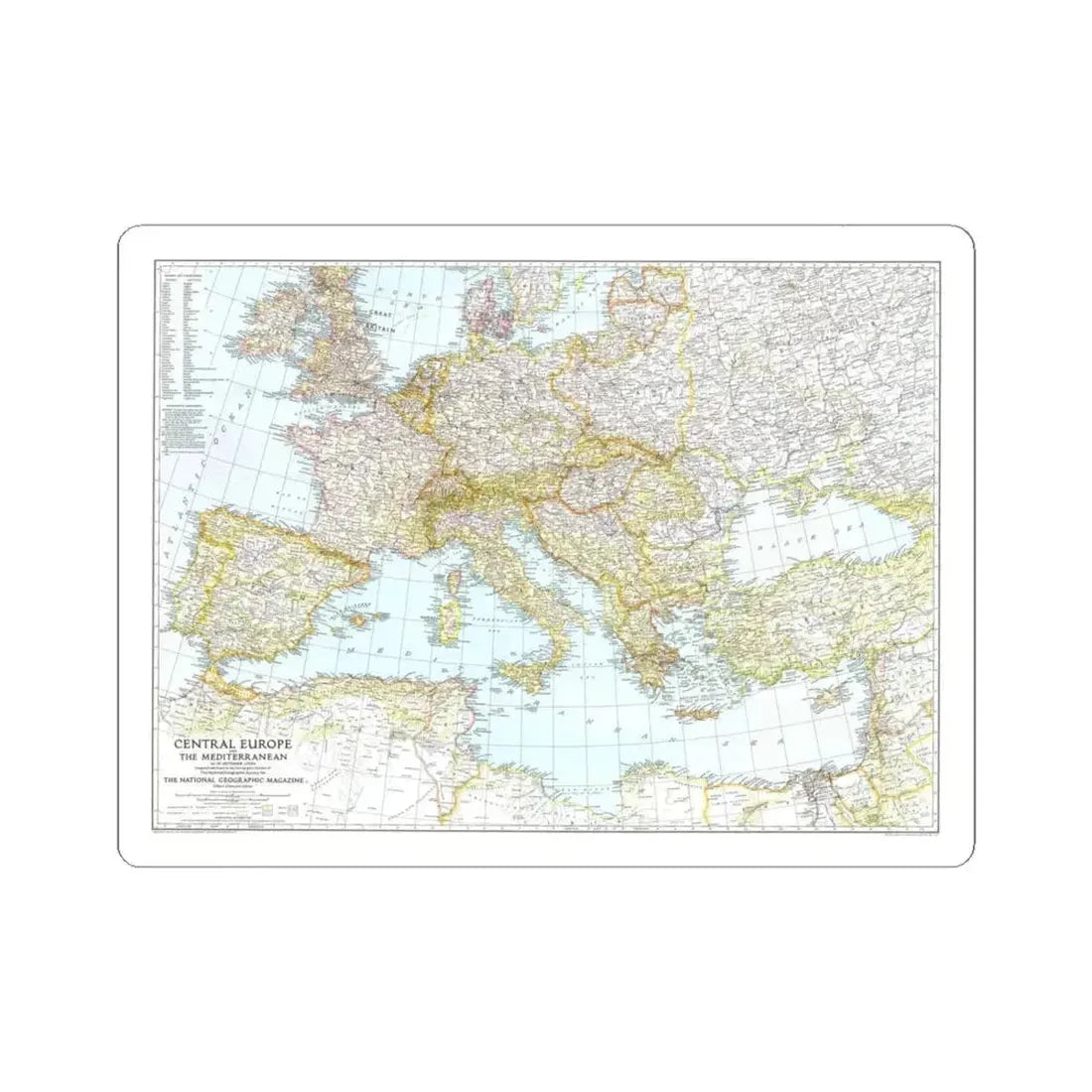 Europe, Central & Mediterranean Sept-1st (1939) (Map) STICKER Vinyl Kiss-Cut Decal 4 Inch White - The Sticker Space