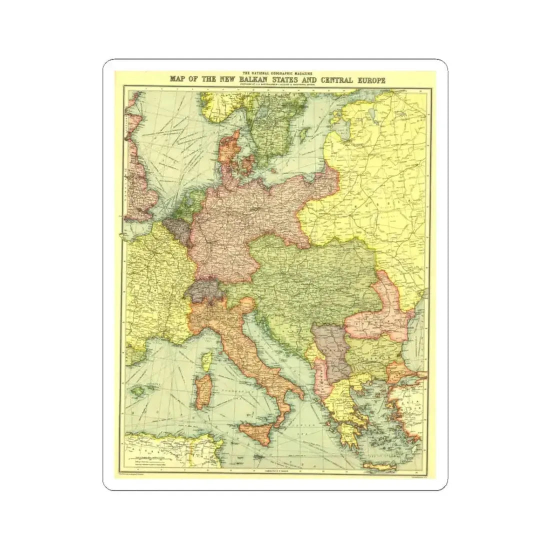 Europe, Central & the Balkan States (1915) (Map) STICKER Vinyl Kiss-Cut Decal 3 Inch White - The Sticker Space