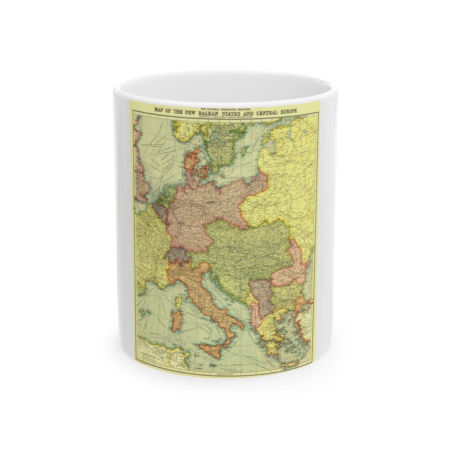 Europe, Central & the Balkan States (1915) (Map) White Coffee Mug-11oz-The Sticker Space