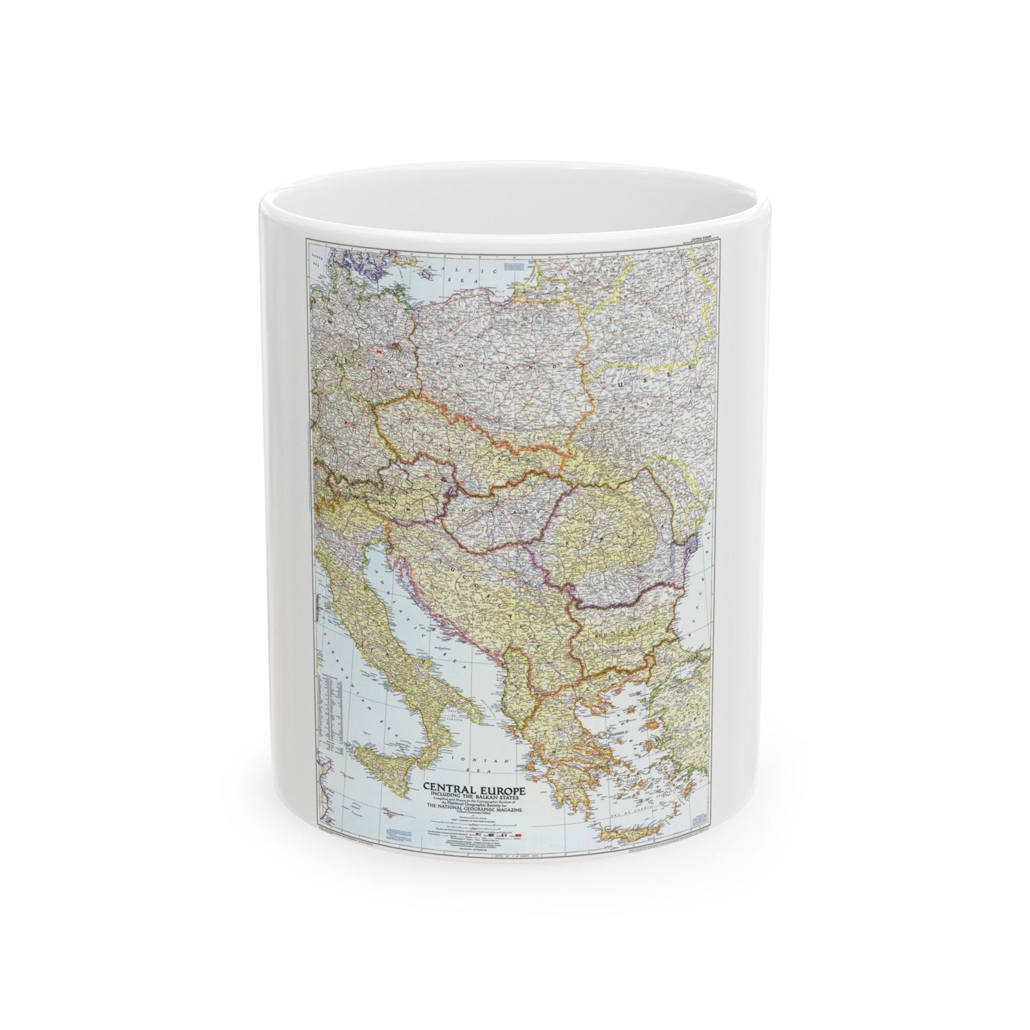 Europe - Central & the Balkan States (1951) (Map) White Coffee Mug-11oz-The Sticker Space