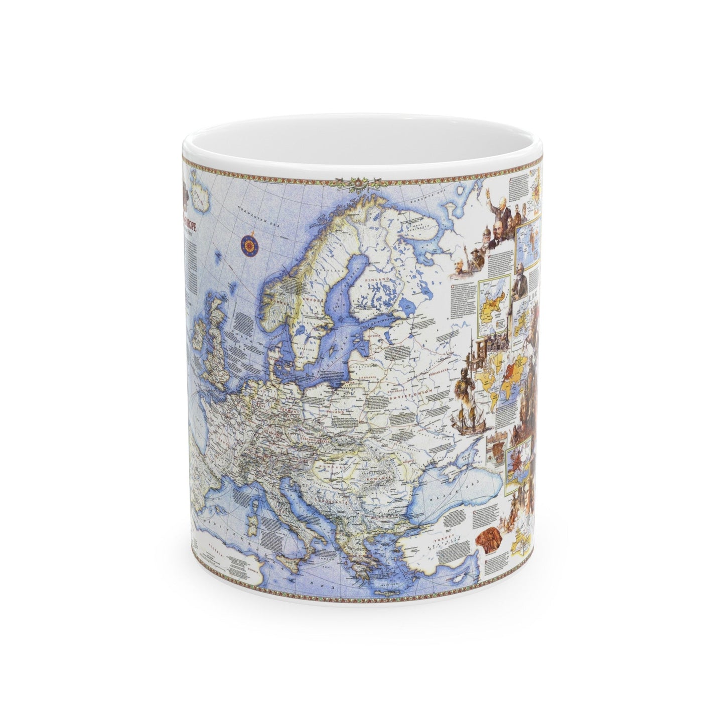 Europe - History The Major Turning Points (1983) (Map) White Coffee Mug-11oz-The Sticker Space