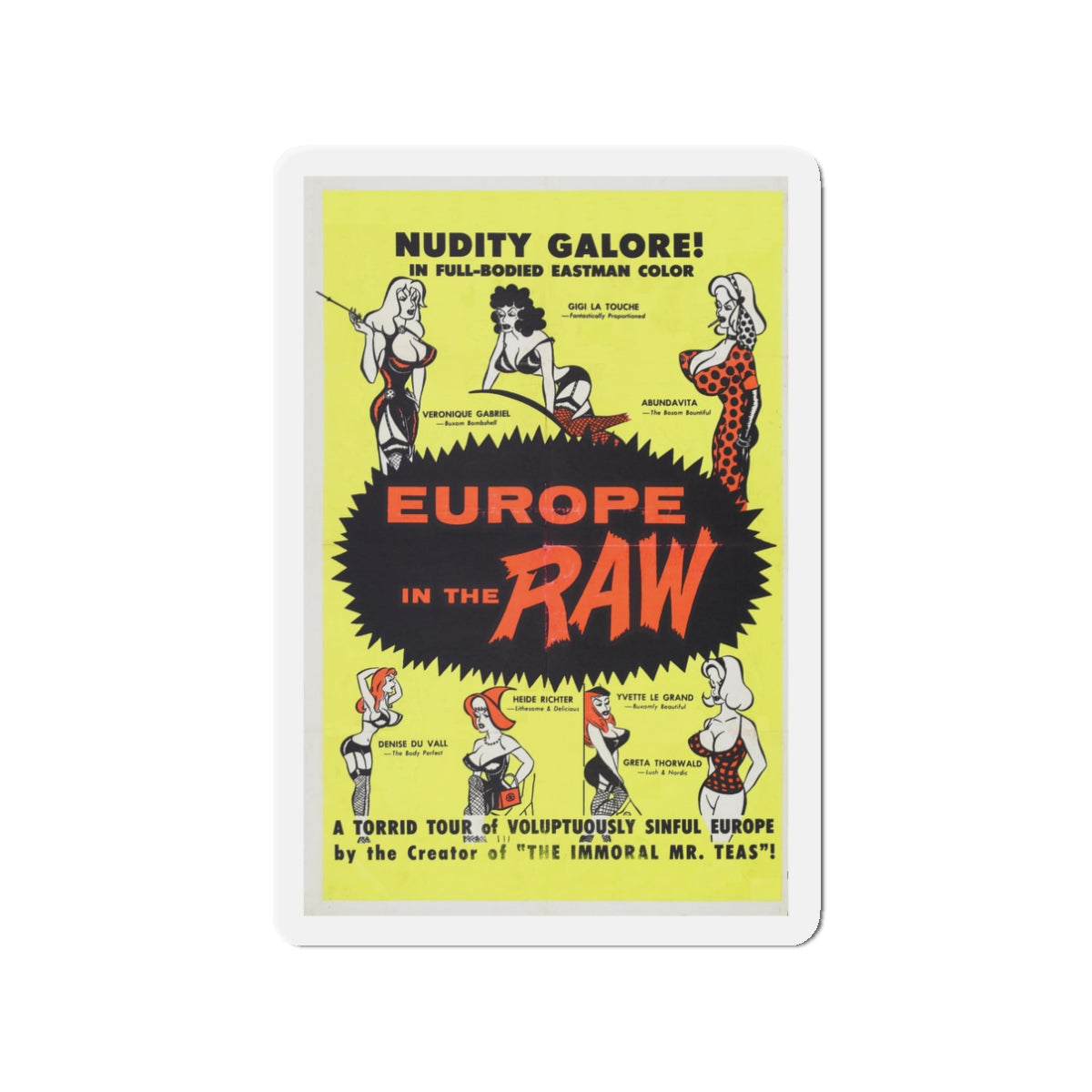 EUROPE IN THE RAW 1963 Movie Poster - Die-Cut Magnet-3" x 3"-The Sticker Space