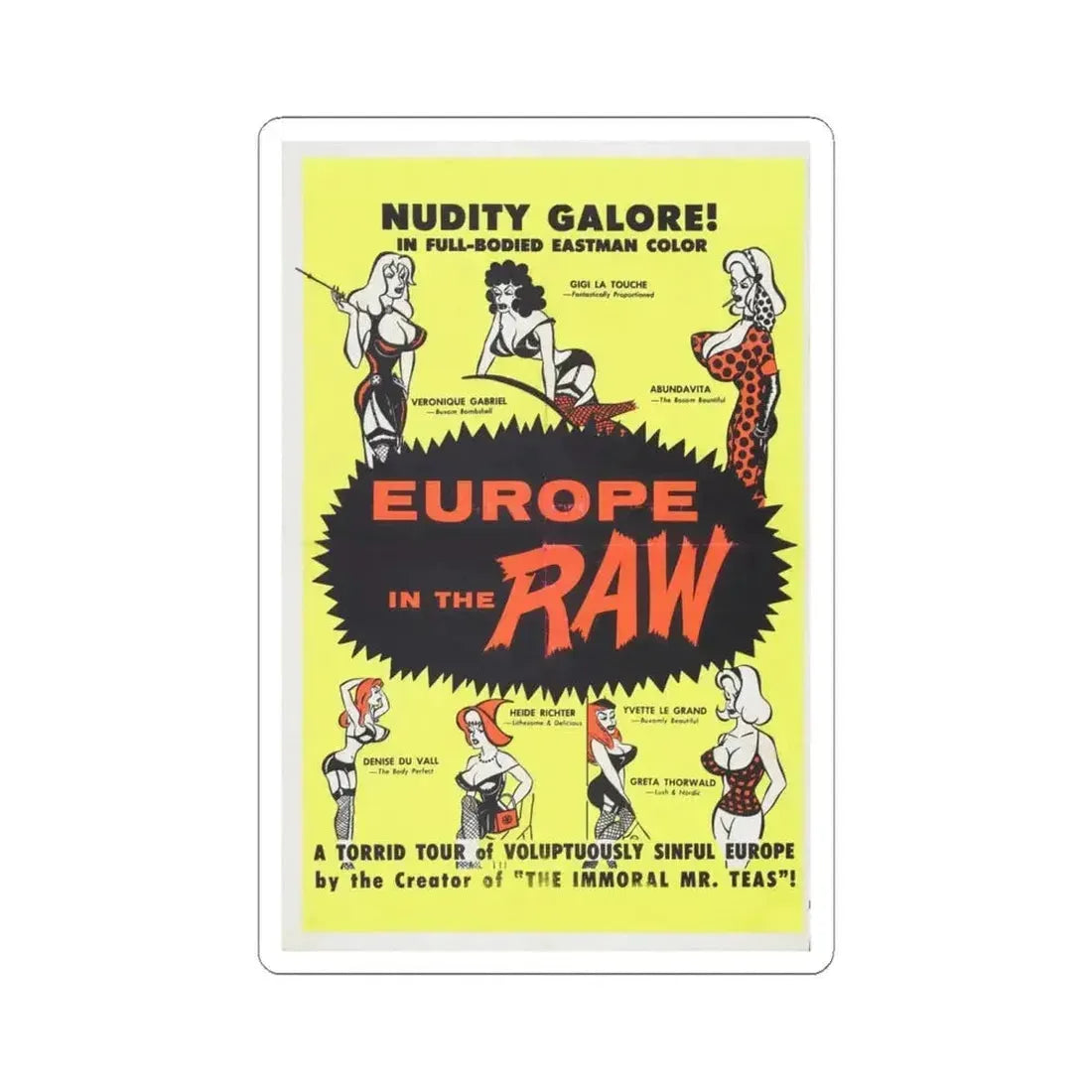 EUROPE IN THE RAW 1963 Movie Poster - STICKER Vinyl Kiss-Cut Decal 6 Inch White - The Sticker Space