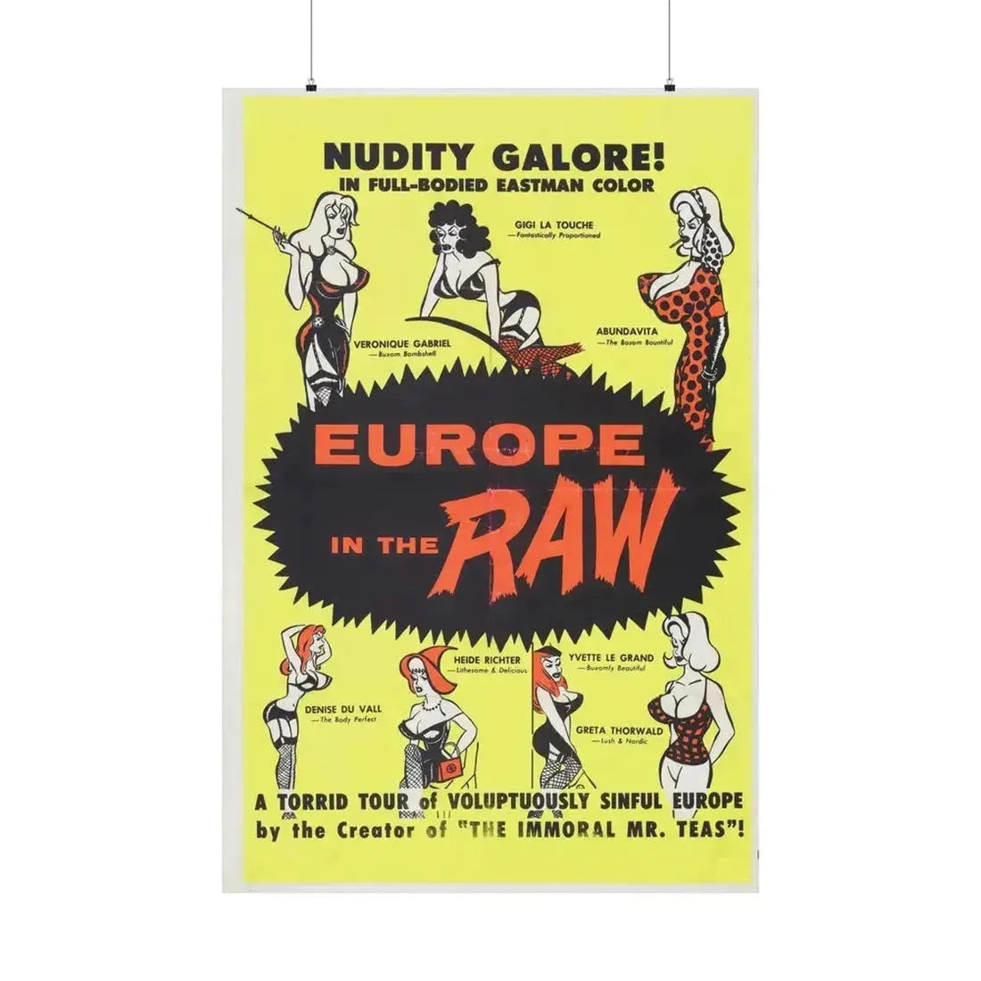 EUROPE IN THE RAW 1963 - Paper Movie Poster 36" x 54" Matte - The Sticker Space