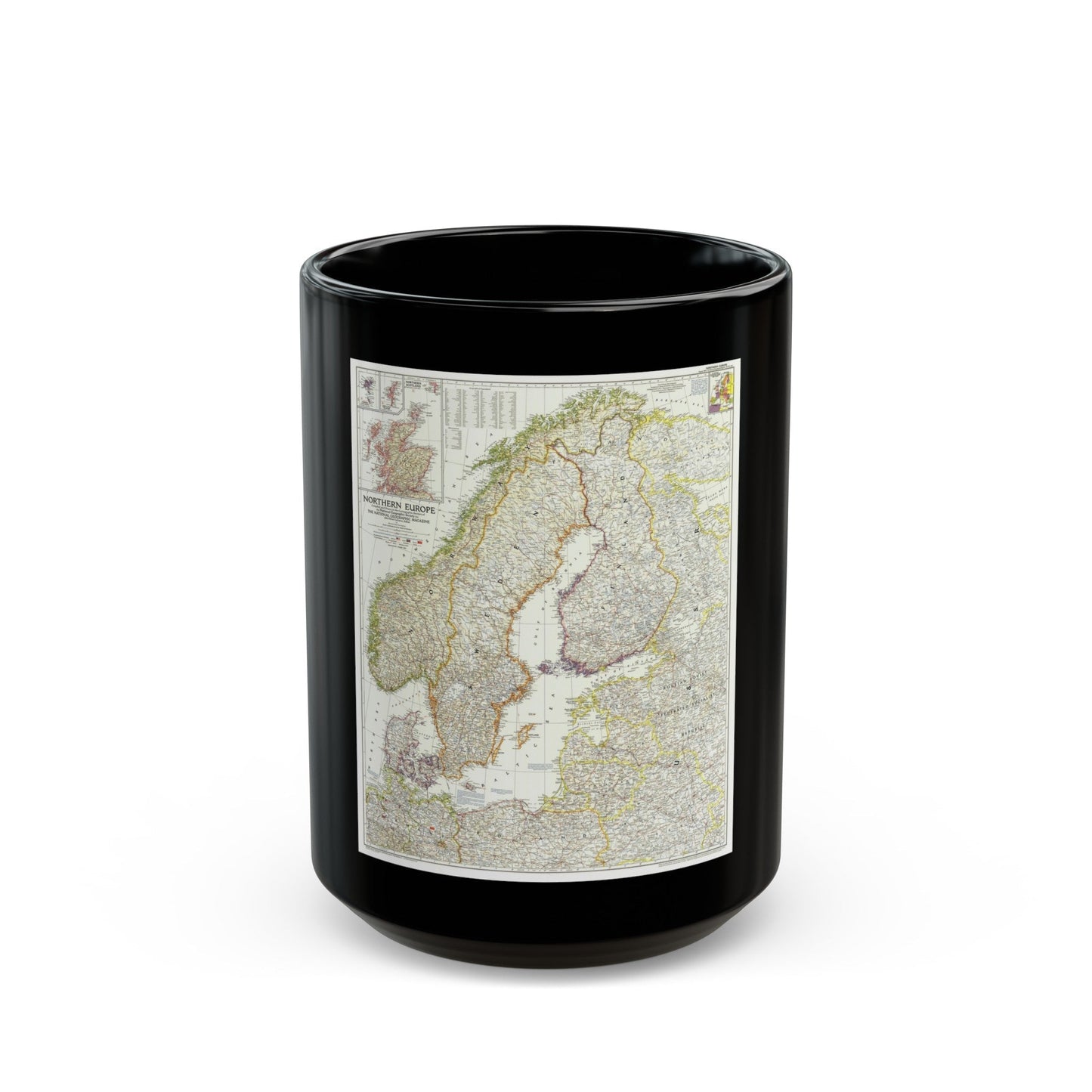 Europe, Northern (1954) (Map) Black Coffee Mug-15oz-The Sticker Space