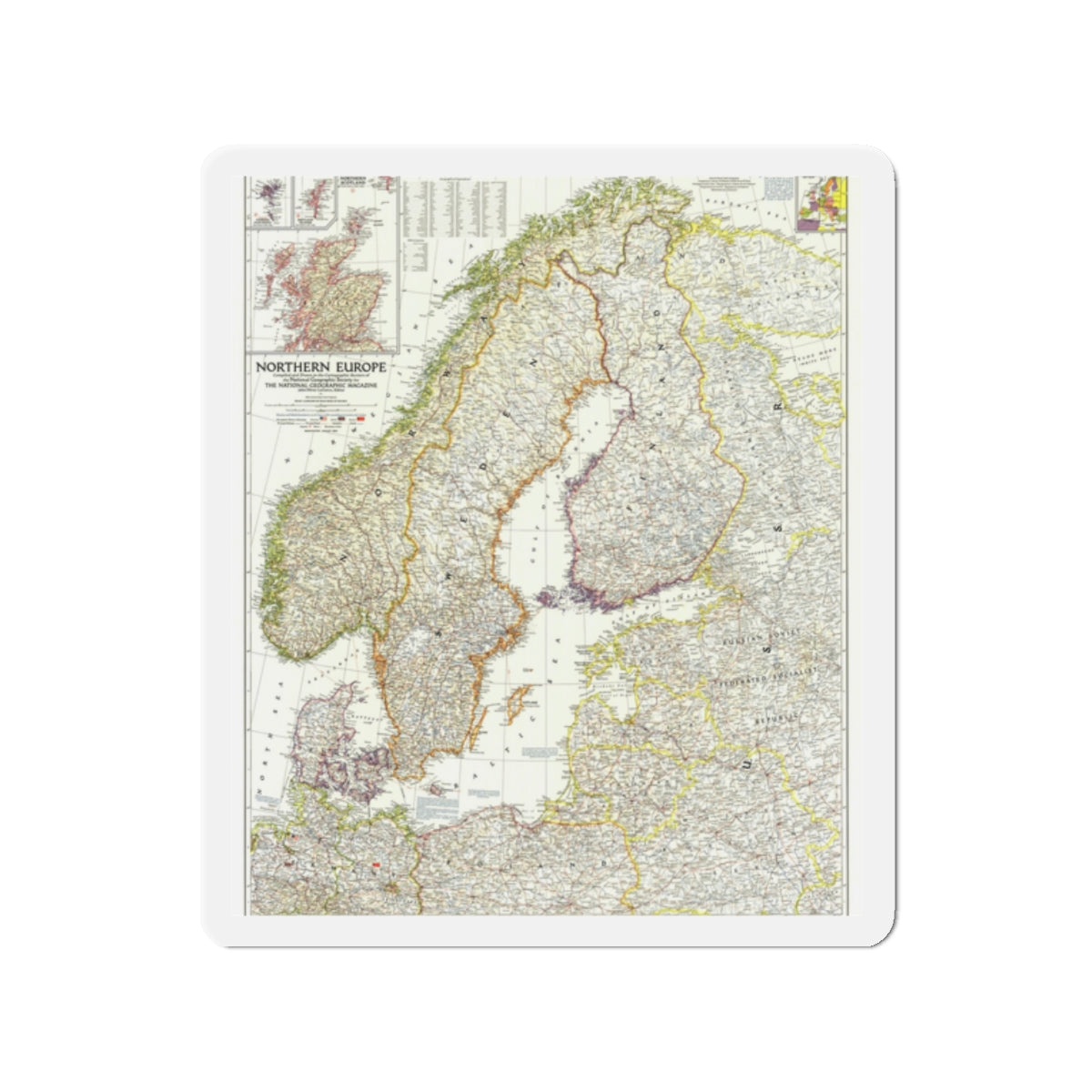 Europe, Northern (1954) (Map) Refrigerator Magnet-2" x 2"-The Sticker Space