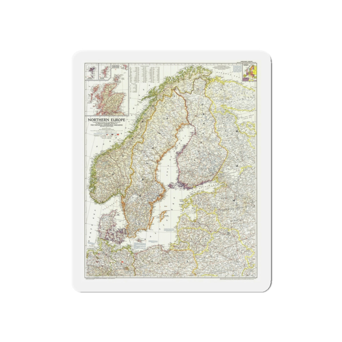 Europe, Northern (1954) (Map) Refrigerator Magnet-5" x 5"-The Sticker Space