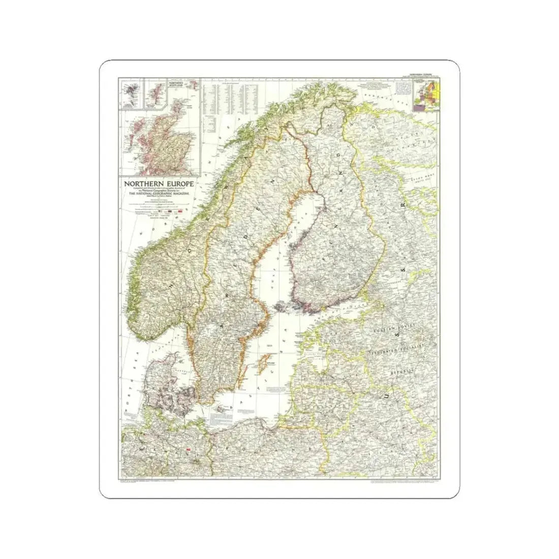 Europe, Northern (1954) (Map) STICKER Vinyl Kiss-Cut Decal 3 Inch White - The Sticker Space