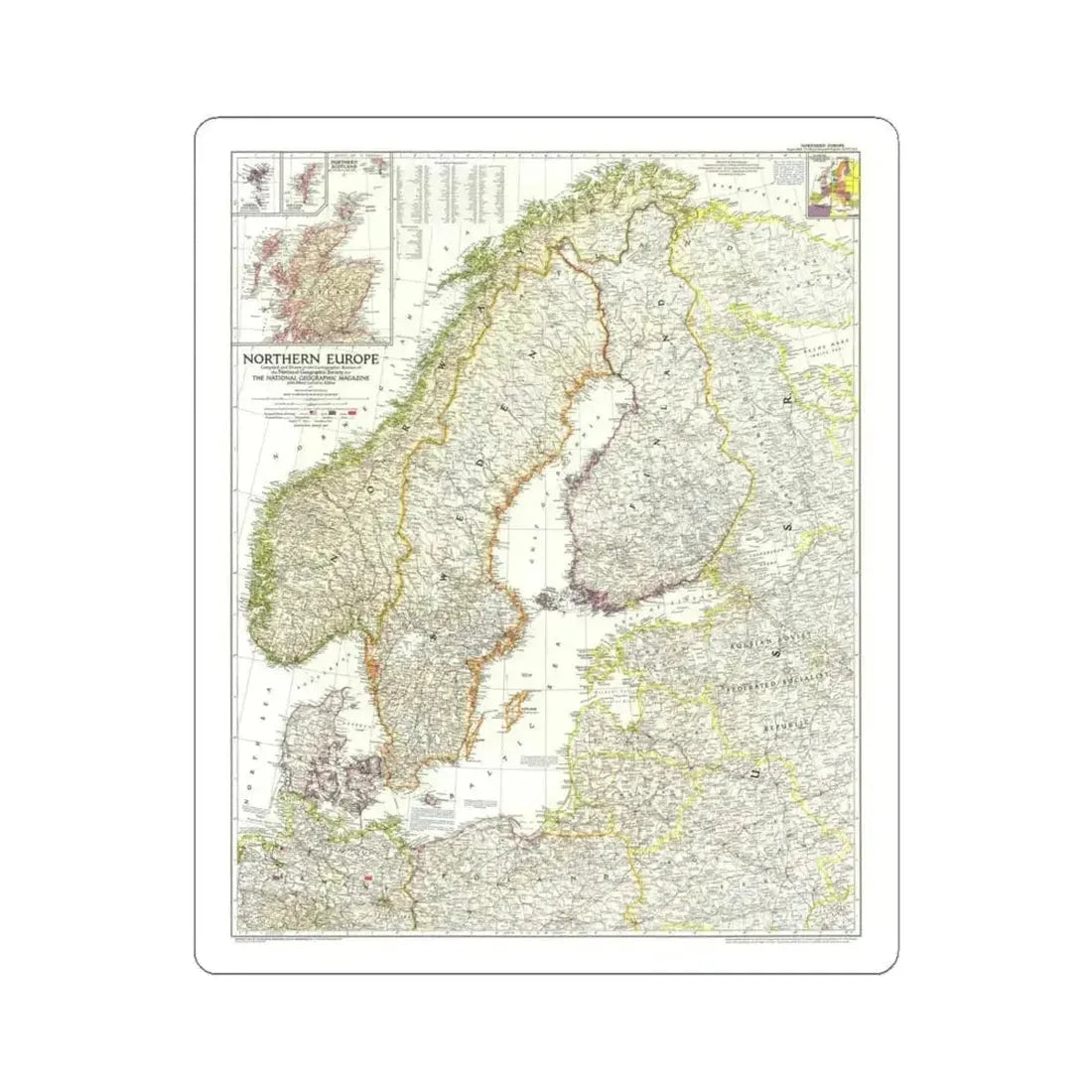 Europe, Northern (1954) (Map) STICKER Vinyl Kiss-Cut Decal 4 Inch White - The Sticker Space