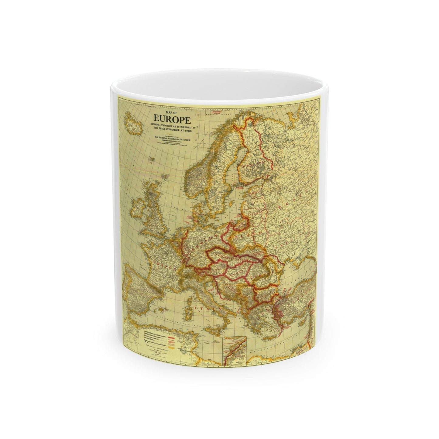 Europe, Peace Conference at Paris (1920) (Map) White Coffee Mug-11oz-The Sticker Space