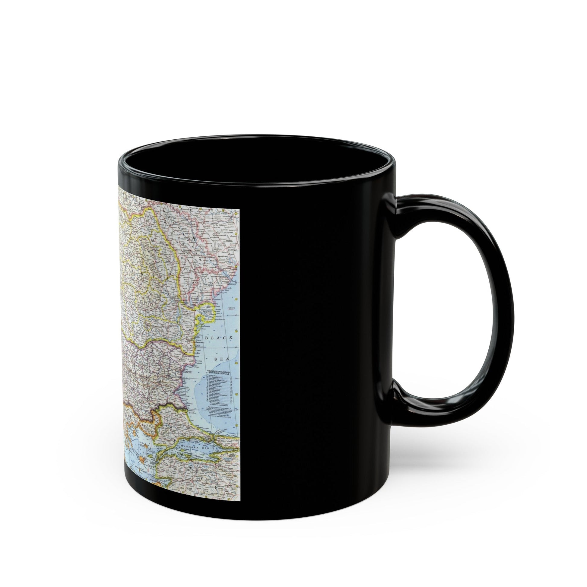 Europe - The Balkans (1962) (Map) Black Coffee Mug-The Sticker Space