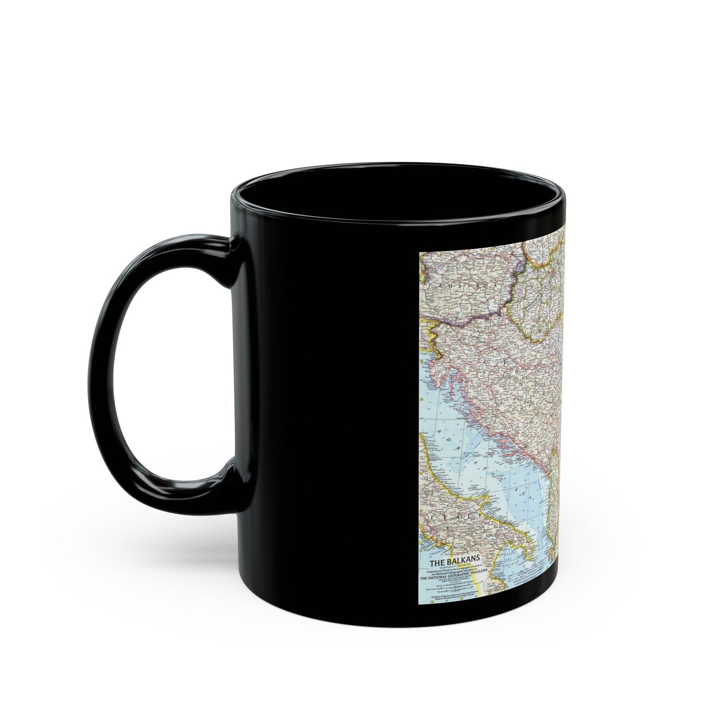 Europe - The Balkans (1962) (Map) Black Coffee Mug-The Sticker Space