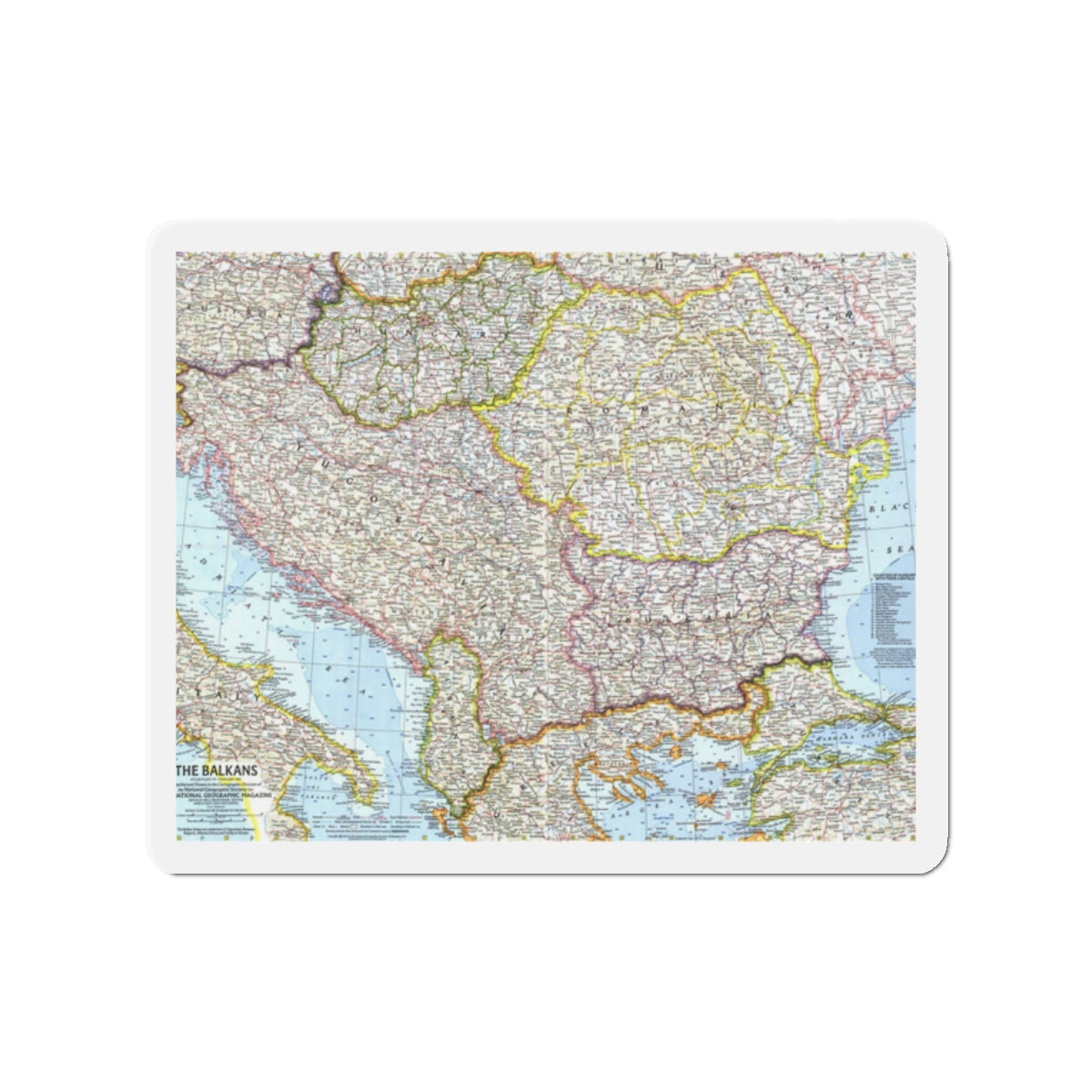 Europe - The Balkans (1962) (Map) Refrigerator Magnet-2" x 2"-The Sticker Space