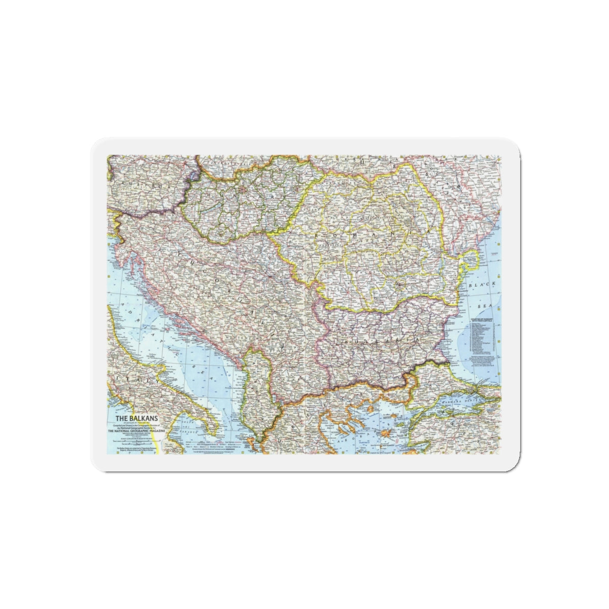 Europe - The Balkans (1962) (Map) Refrigerator Magnet-5" x 5"-The Sticker Space