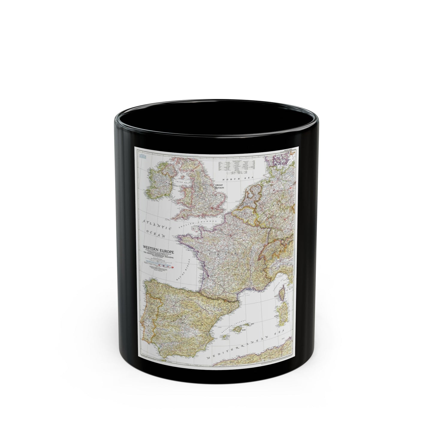 Europe, Western (1950) (Map) Black Coffee Mug-11oz-The Sticker Space