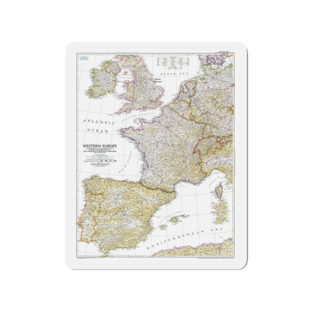 Europe, Western (1950) (Map) Refrigerator Magnet-3" x 3"-The Sticker Space