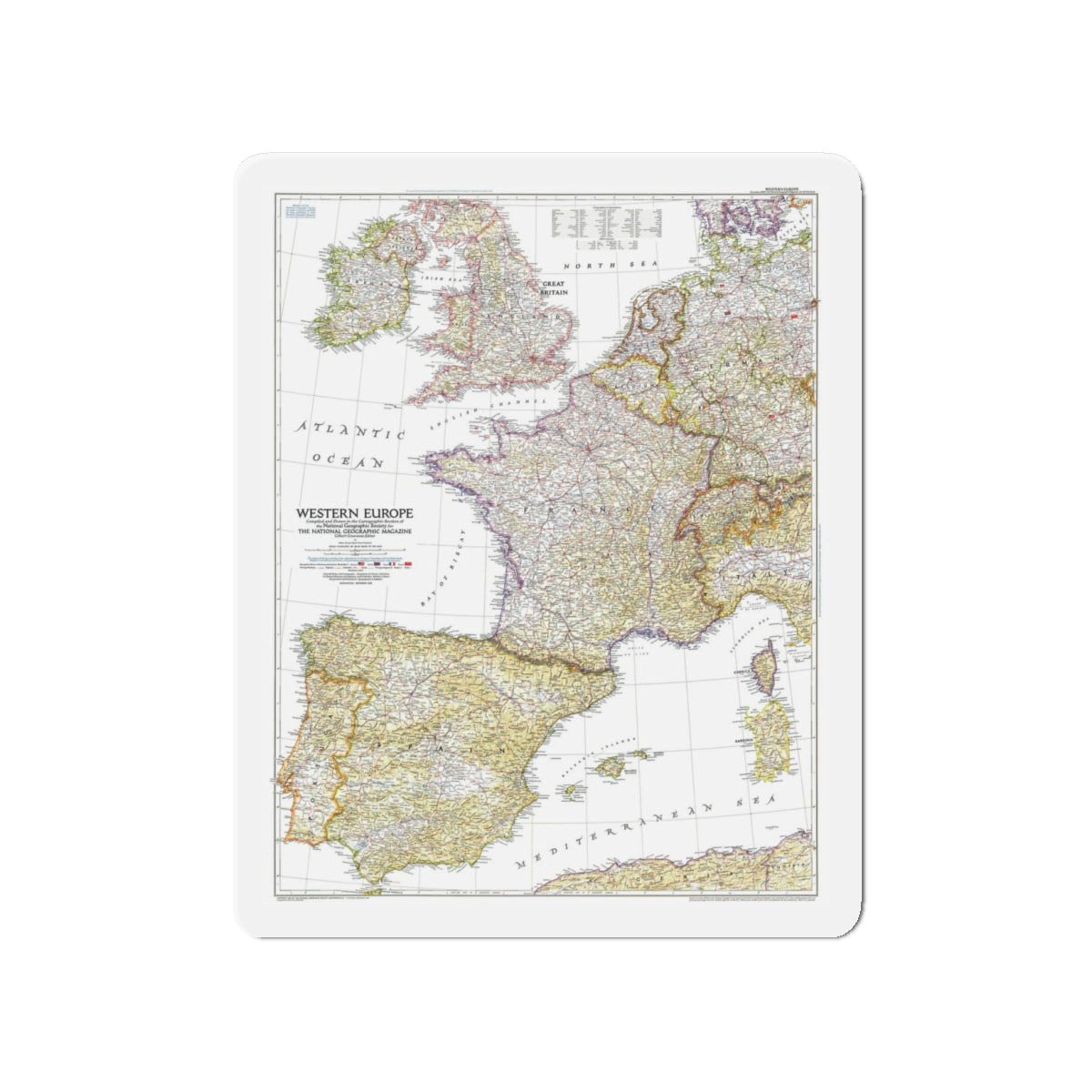 Europe, Western (1950) (Map) Refrigerator Magnet-4" x 4"-The Sticker Space