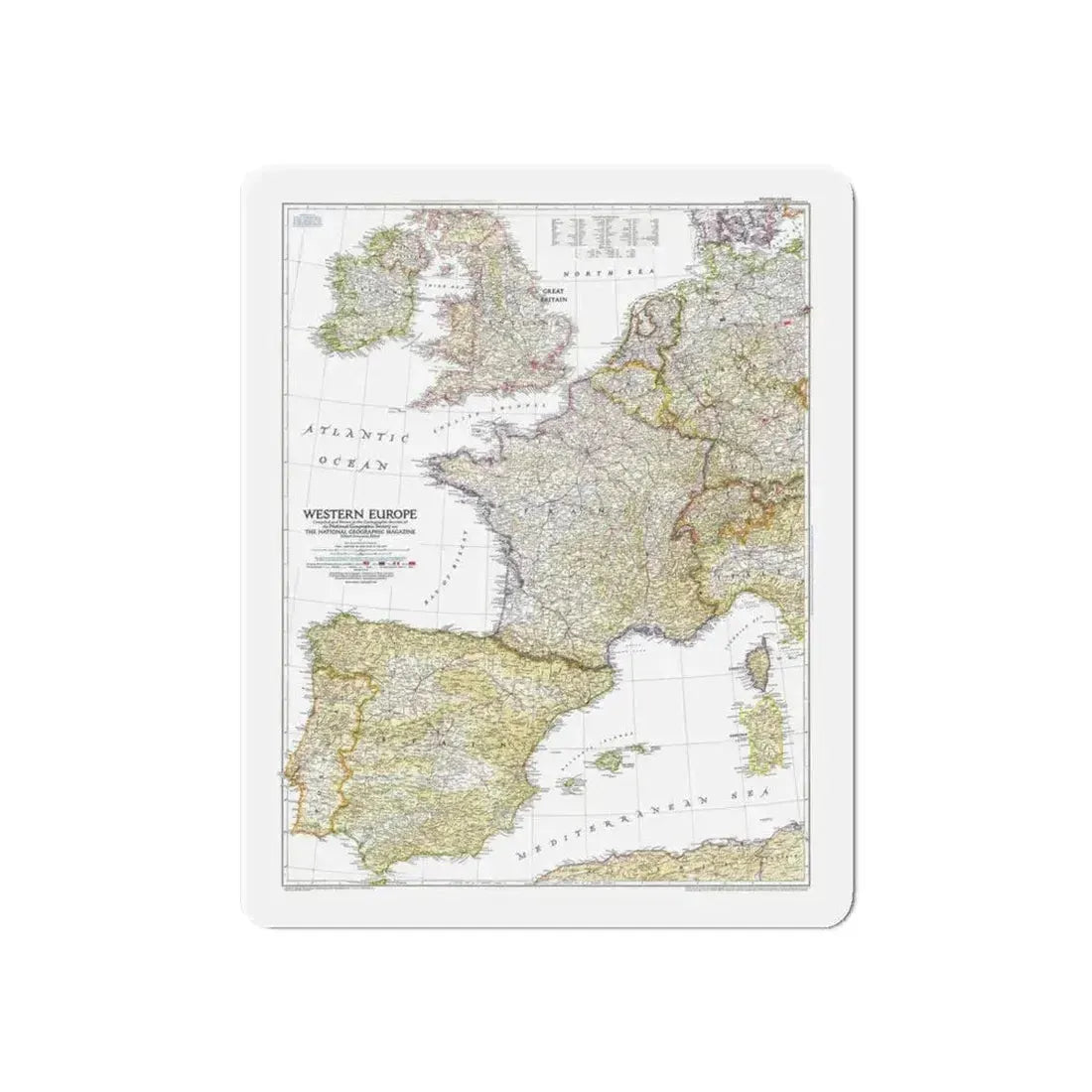Europe, Western (1950) (Map) Refrigerator Magnet 6 Inch - The Sticker Space