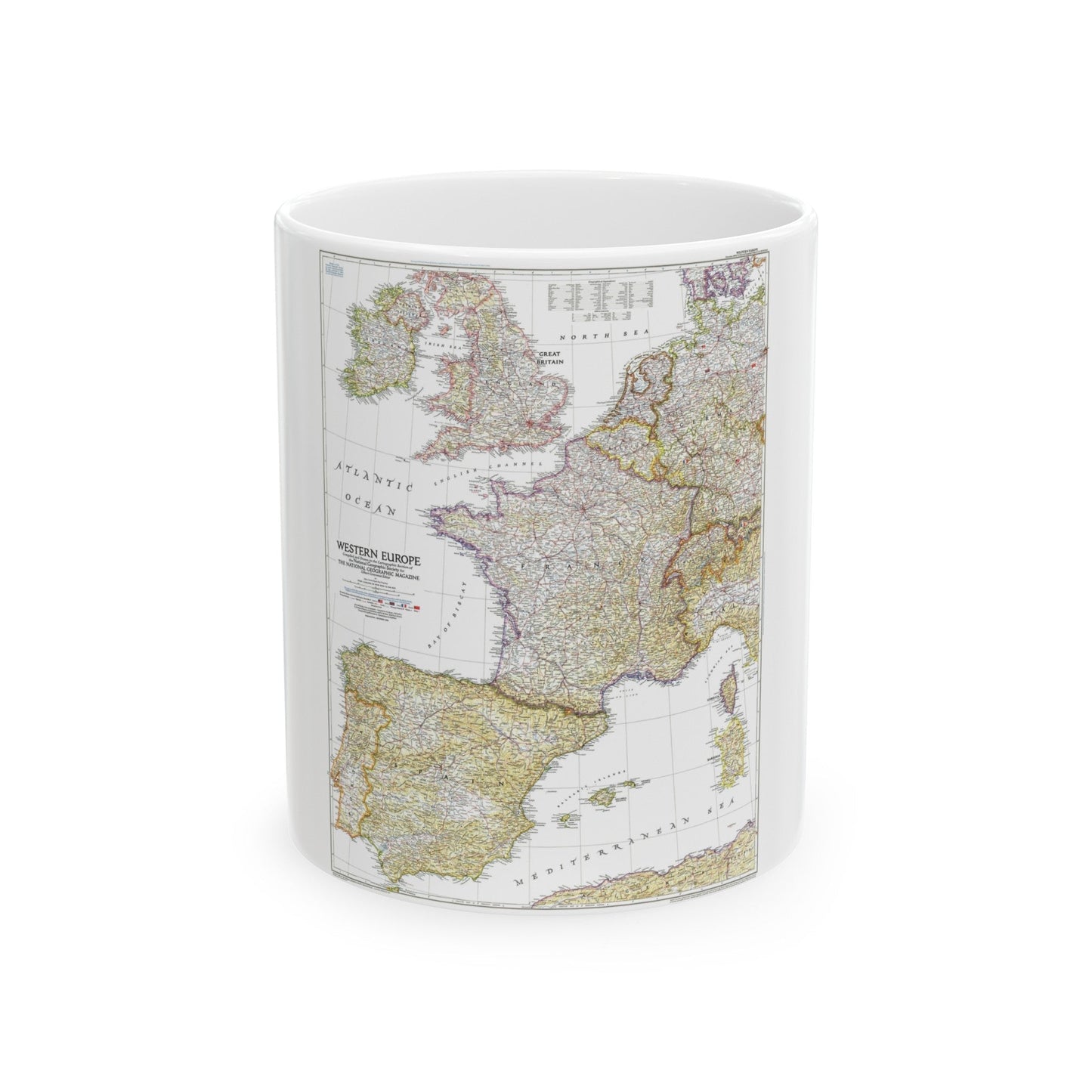 Europe, Western (1950) (Map) White Coffee Mug-11oz-The Sticker Space