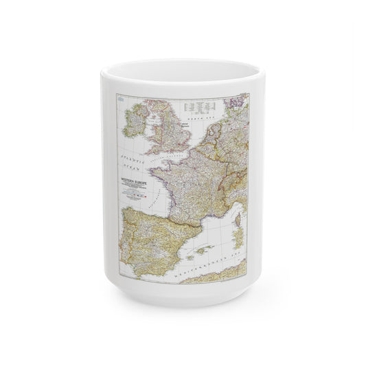 Europe, Western (1950) (Map) White Coffee Mug-15oz-The Sticker Space