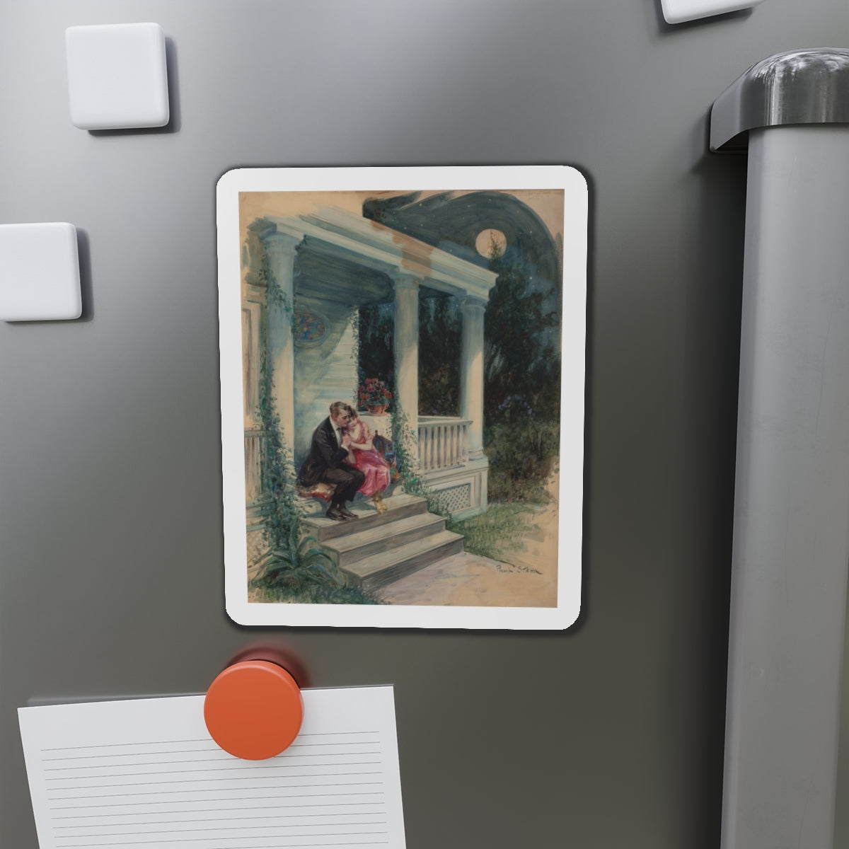 Evening on the Porch, magazine story illustration (Magazine Illustration) Refrigerator Magnet-The Sticker Space