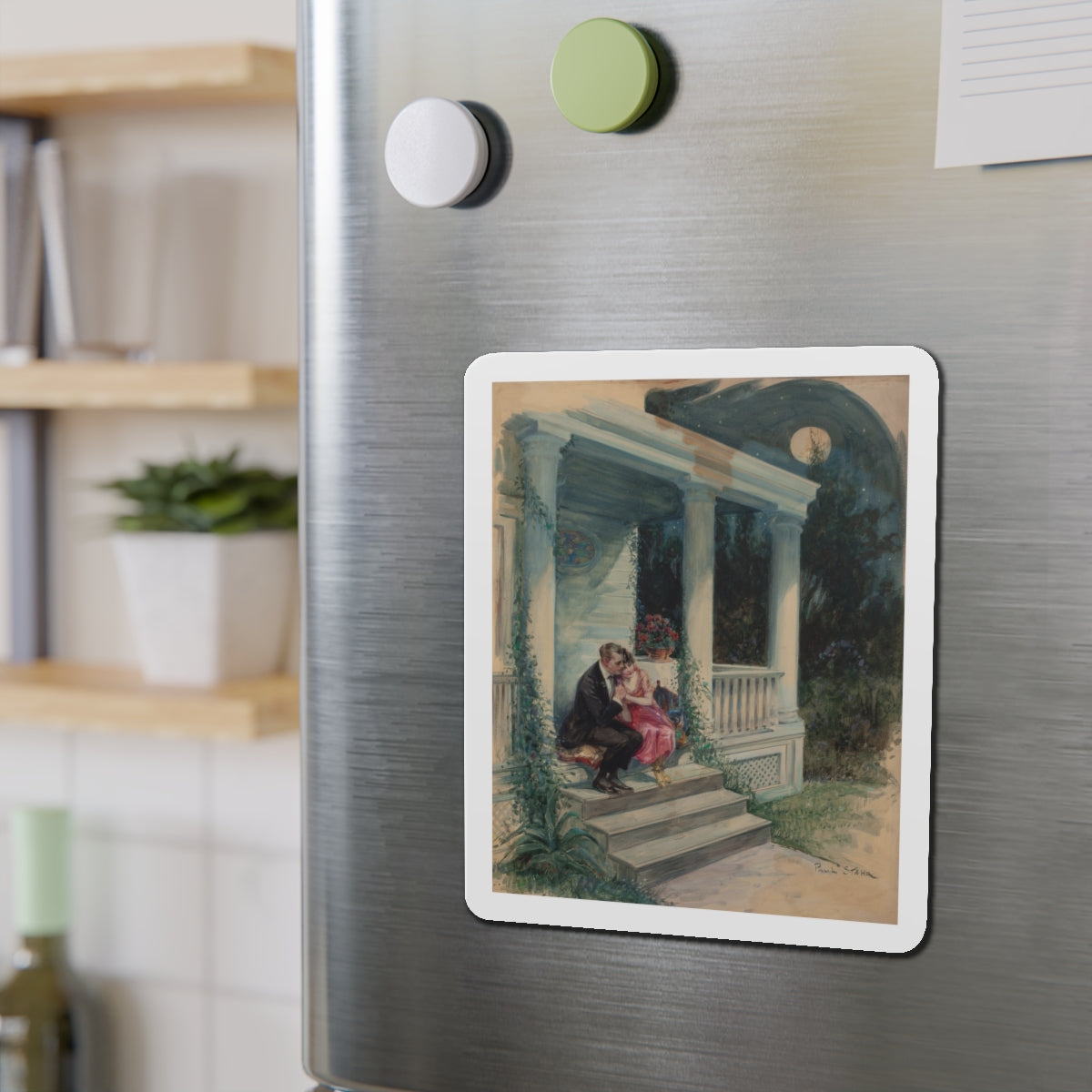 Evening on the Porch, magazine story illustration (Magazine Illustration) Refrigerator Magnet-The Sticker Space