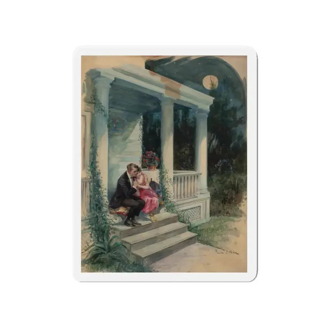 Evening on the Porch, magazine story illustration (Magazine Illustration) Refrigerator Magnet - The Sticker Space