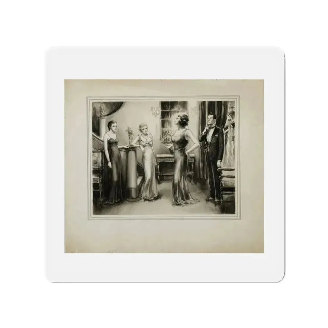 Evening Party (Magazine Illustration) Refrigerator Magnet 3 Inch Die-Cut - The Sticker Space