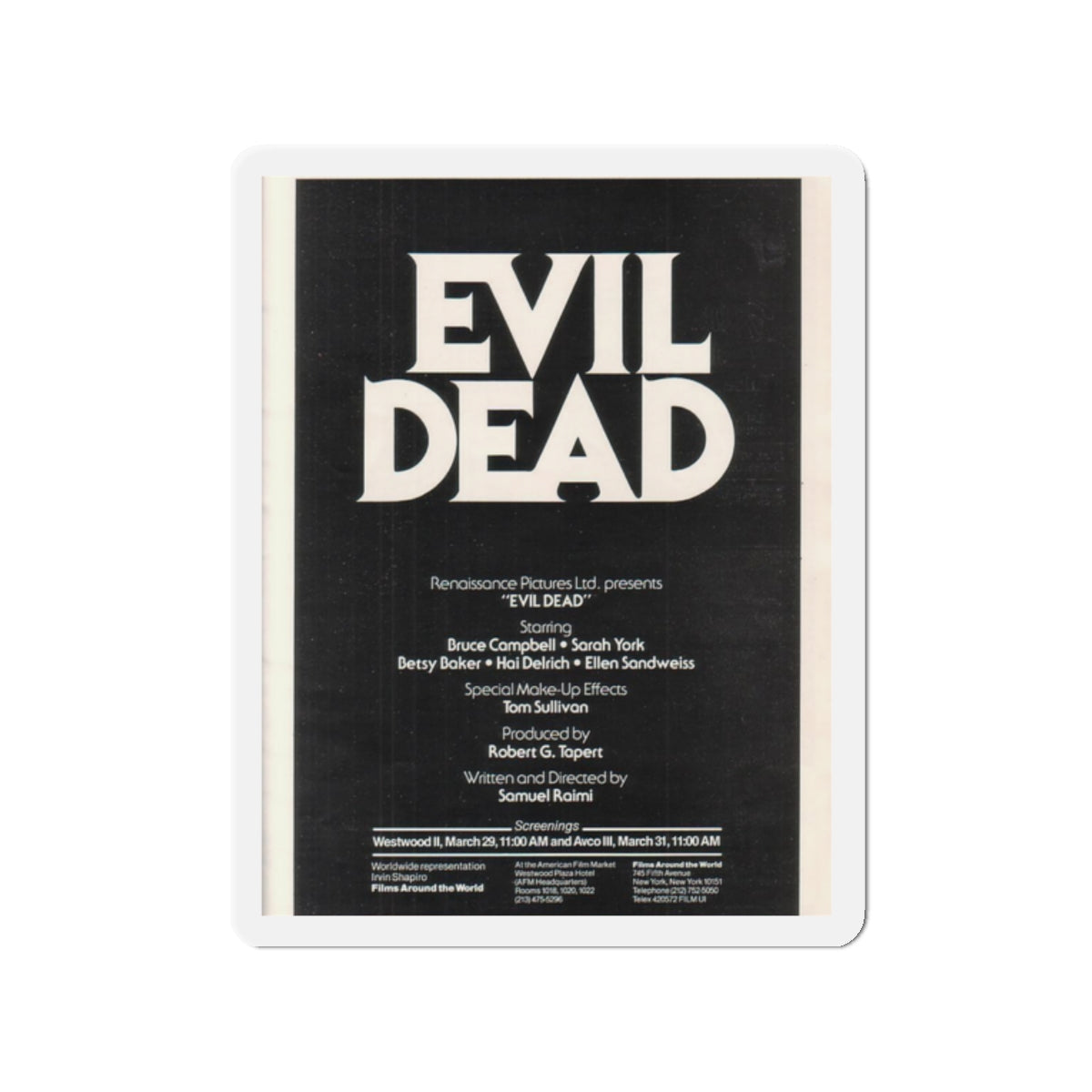 EVIL DEAD (3) 1981 Movie Poster - Die-Cut Magnet-2" x 2"-The Sticker Space