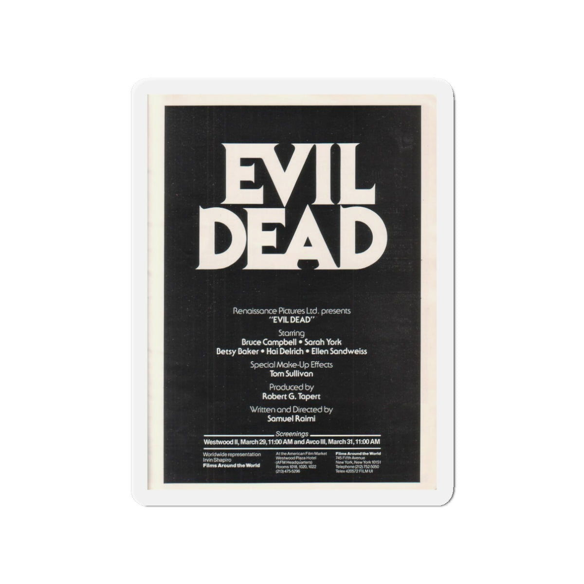 EVIL DEAD (3) 1981 Movie Poster - Die-Cut Magnet-3" x 3"-The Sticker Space