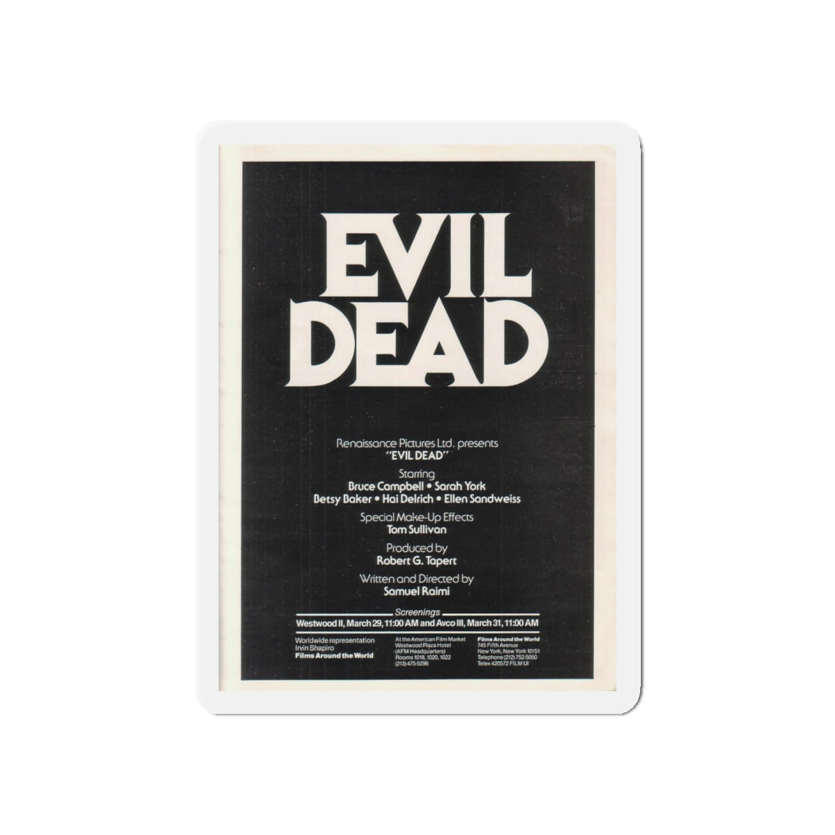 EVIL DEAD (3) 1981 Movie Poster - Die-Cut Magnet-5" x 5"-The Sticker Space