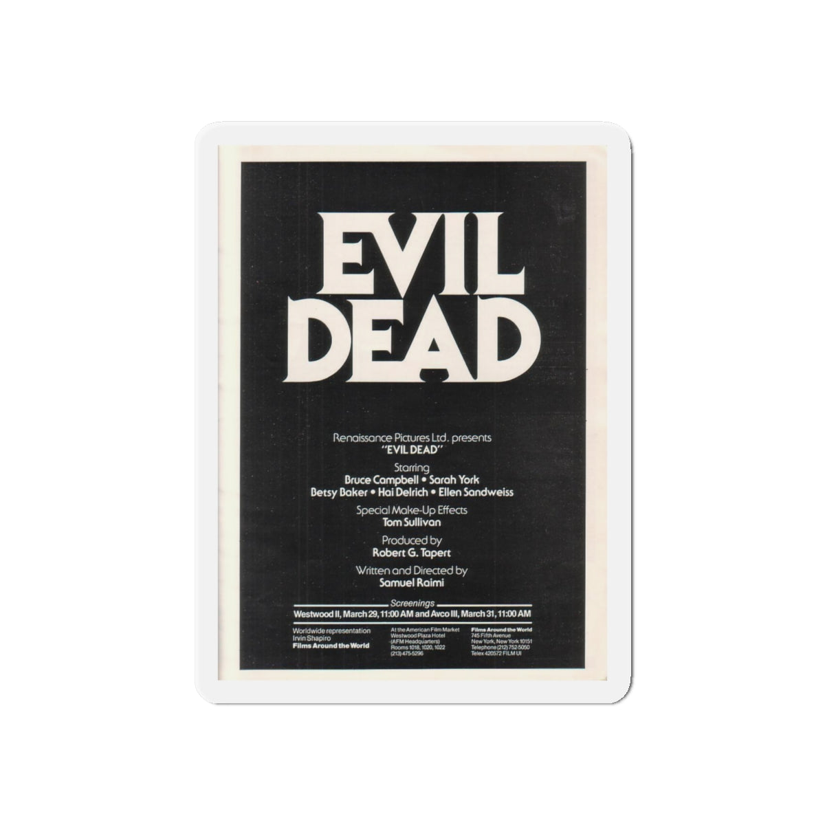 EVIL DEAD (3) 1981 Movie Poster - Die-Cut Magnet-6 × 6"-The Sticker Space