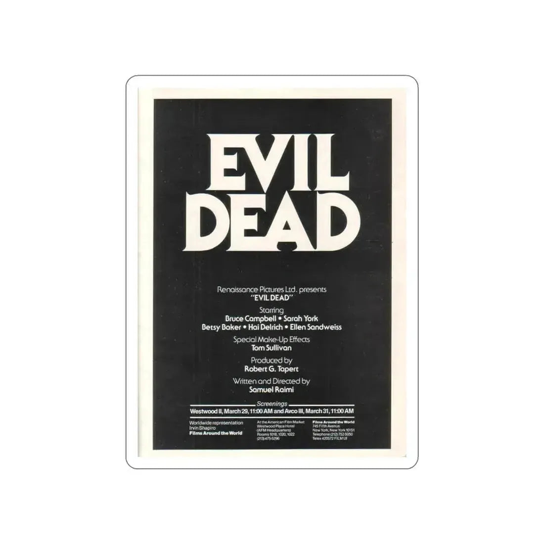EVIL DEAD (3) 1981 Movie Poster STICKER Vinyl Die-Cut Decal 3 Inch - The Sticker Space
