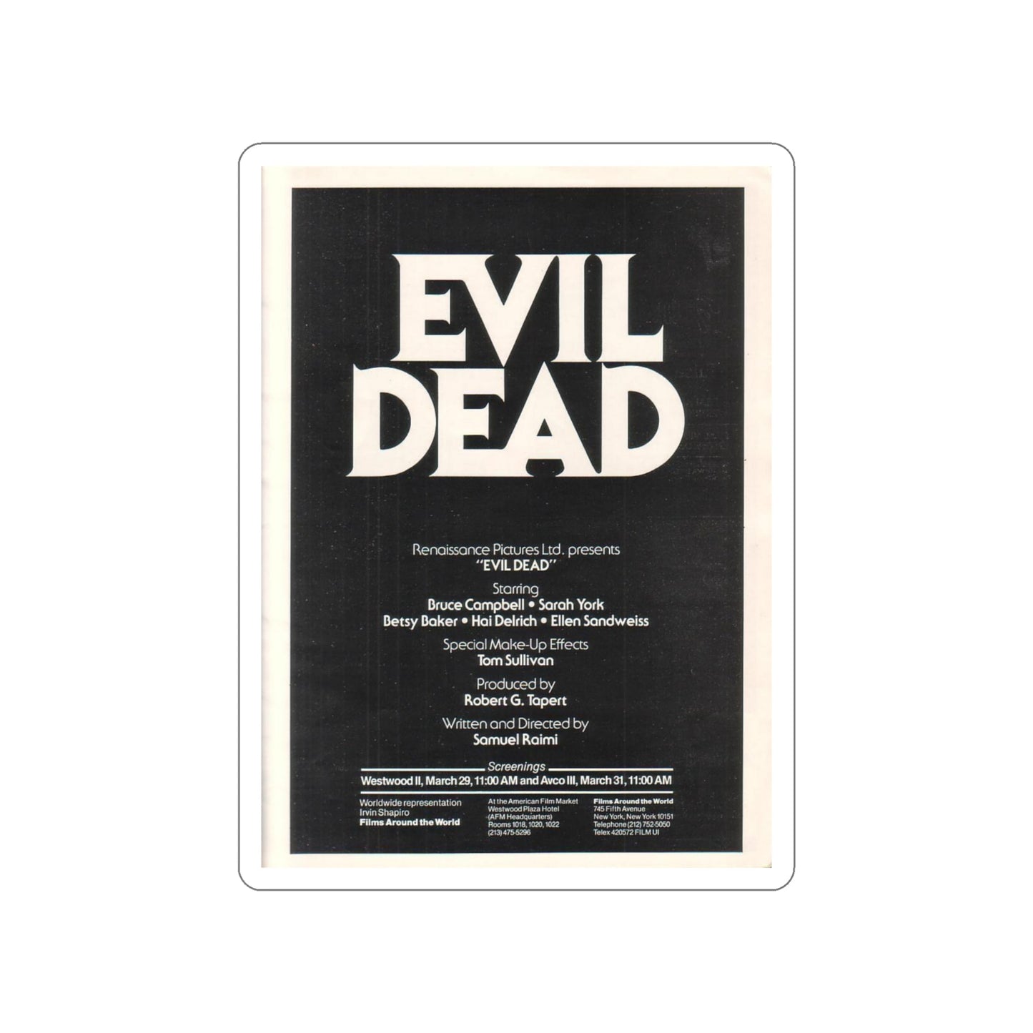 EVIL DEAD (3) 1981 Movie Poster STICKER Vinyl Die-Cut Decal-4 Inch-The Sticker Space