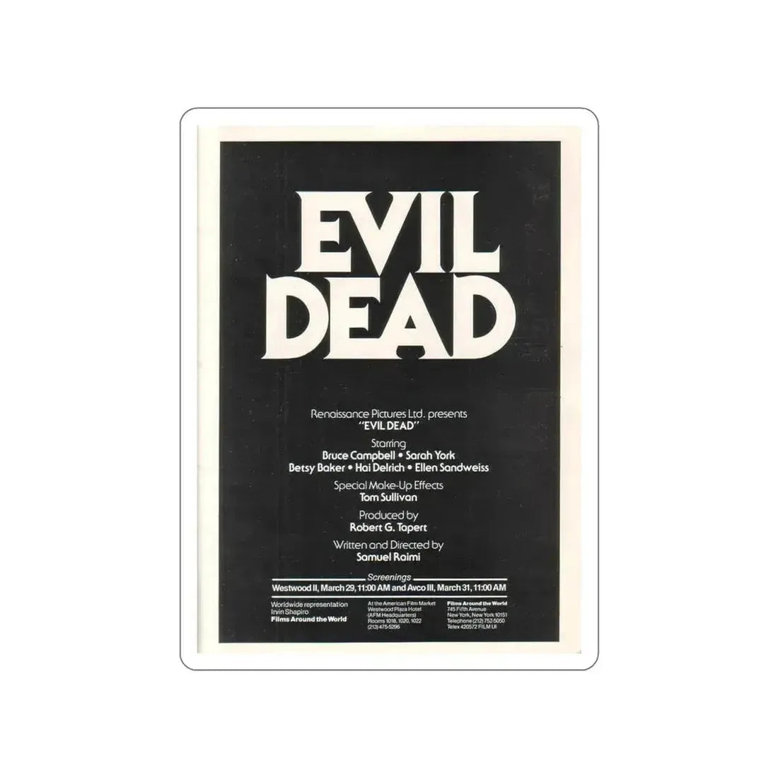 EVIL DEAD (3) 1981 Movie Poster STICKER Vinyl Die-Cut Decal 5 Inch - The Sticker Space