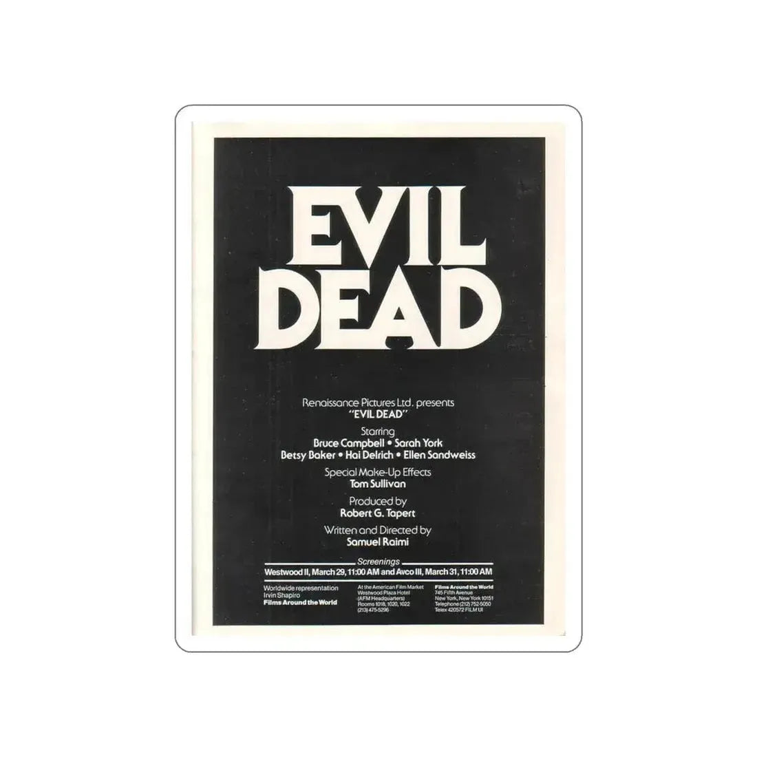 EVIL DEAD (3) 1981 Movie Poster STICKER Vinyl Die-Cut Decal 6 Inch - The Sticker Space