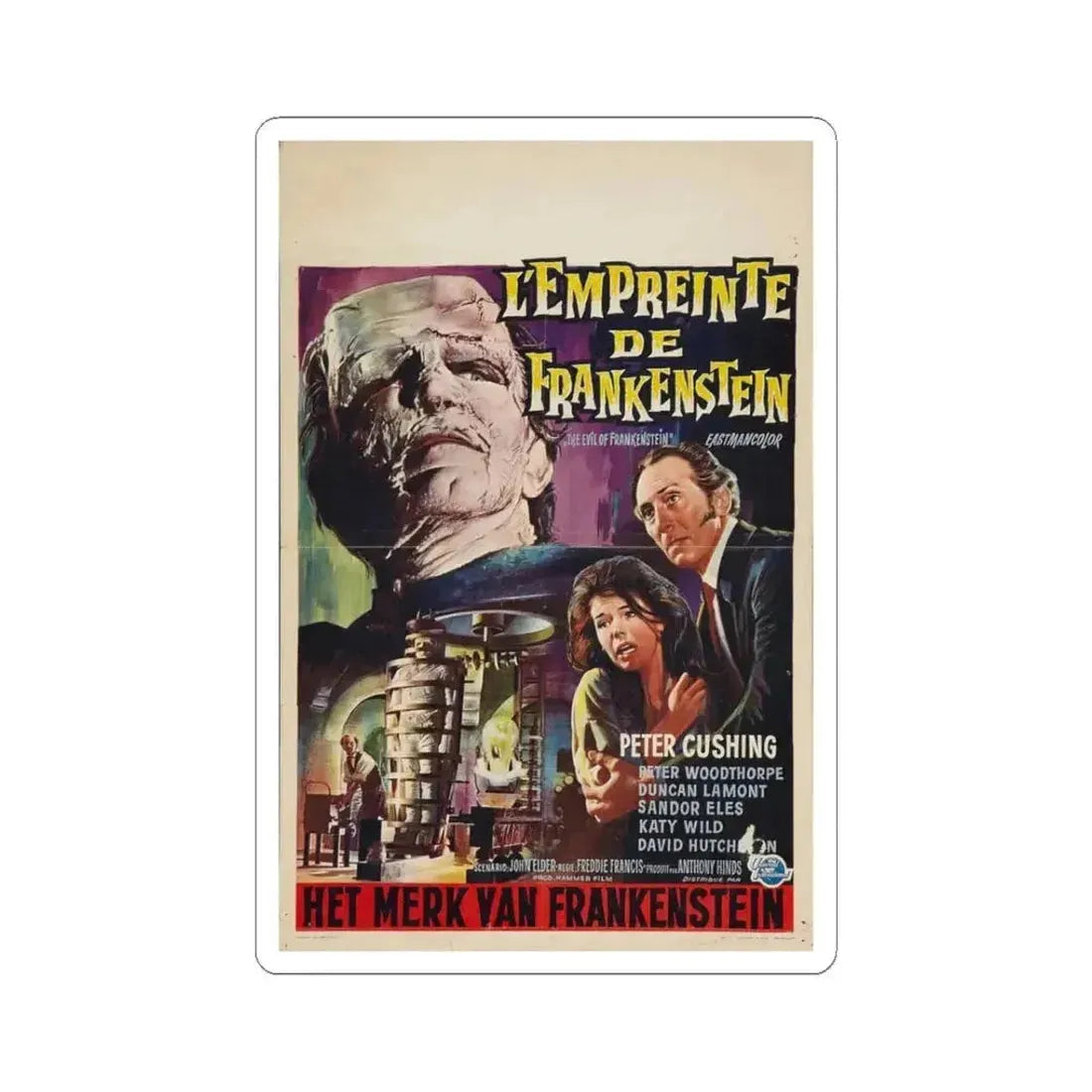 EVIL OF FRANKENSTEIN (BELGIAN) 1964 Movie Poster - STICKER Vinyl Kiss-Cut Decal 3 Inch White - The Sticker Space