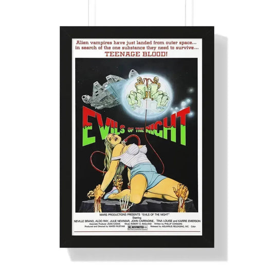 EVILS OF THE NIGHT 1985 - Framed Movie Poster 16″ x 24″ Black - The Sticker Space