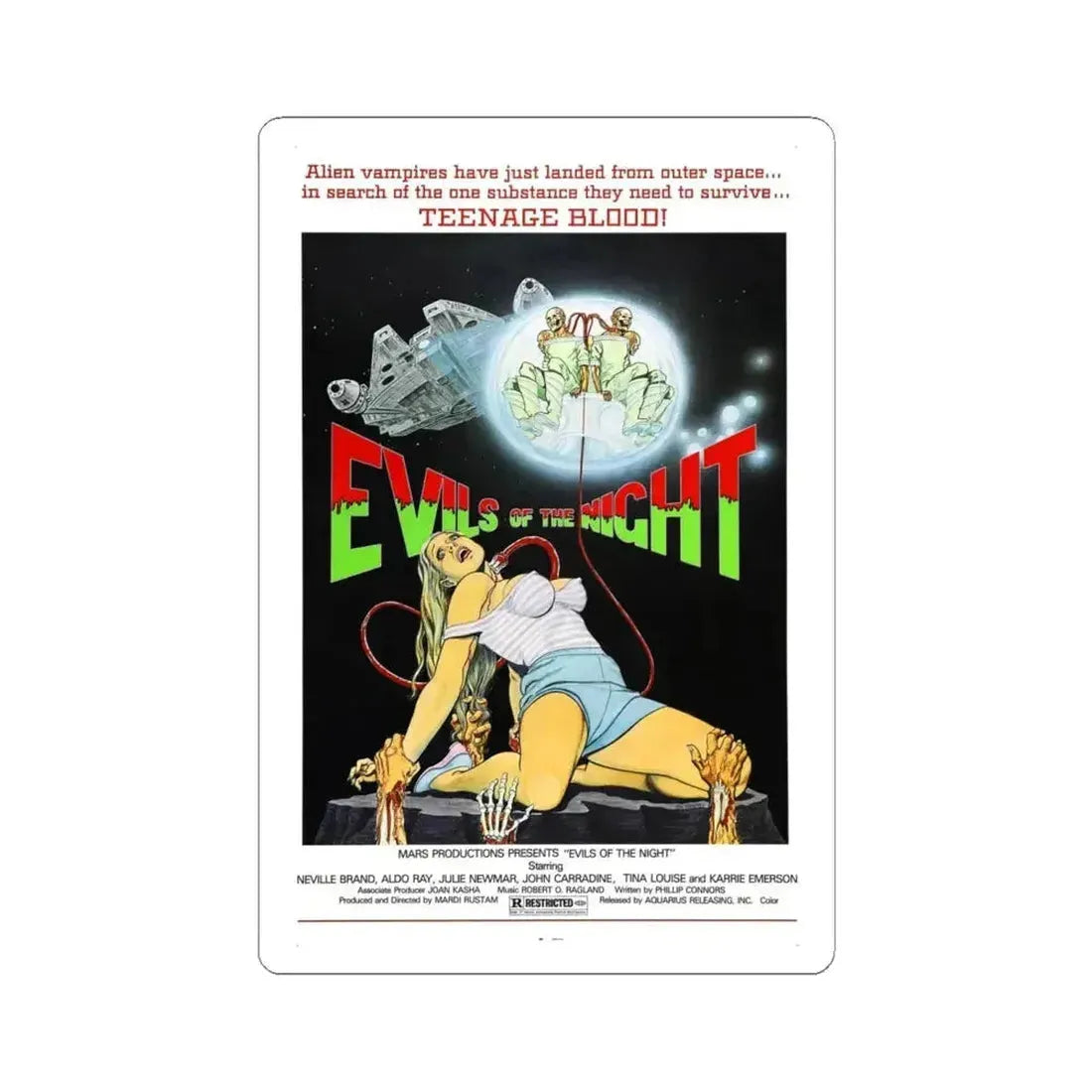 EVILS OF THE NIGHT 1985 Movie Poster - STICKER Vinyl Kiss-Cut Decal 6 Inch White - The Sticker Space