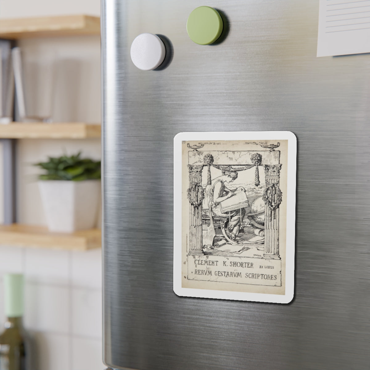 Ex Libris plate illustration (Magazine Illustration) Refrigerator Magnet-The Sticker Space