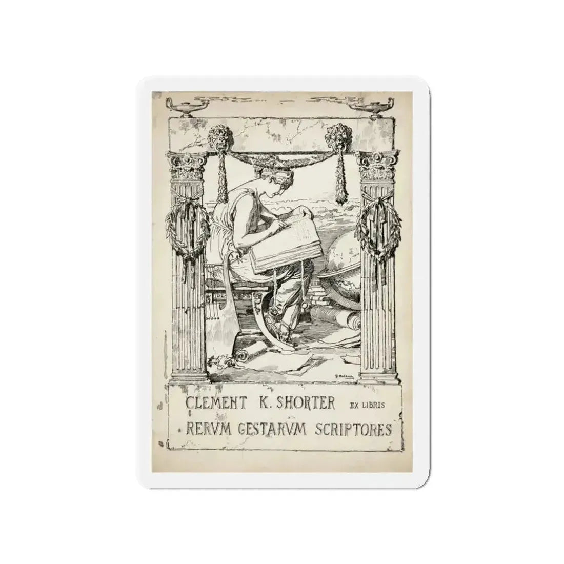 Ex Libris plate illustration (Magazine Illustration) Refrigerator Magnet 3 Inch Die-Cut - The Sticker Space