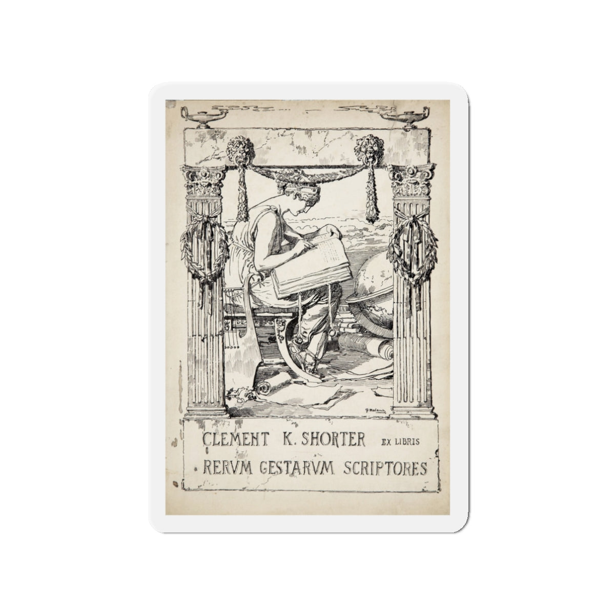 Ex Libris plate illustration (Magazine Illustration) Refrigerator Magnet-3" x 3"-The Sticker Space