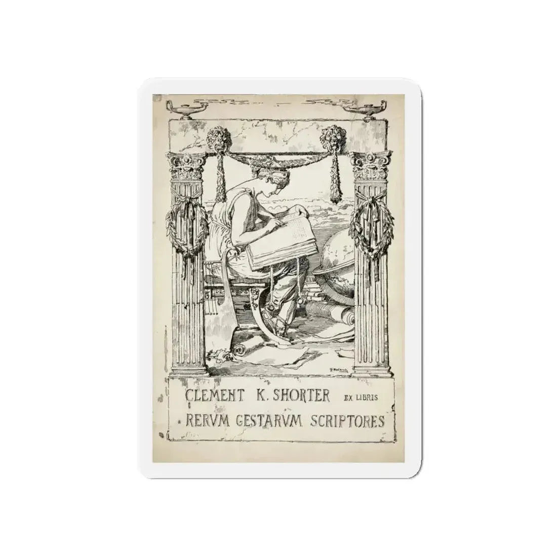 Ex Libris plate illustration (Magazine Illustration) Refrigerator Magnet 4 Inch Die-Cut - The Sticker Space