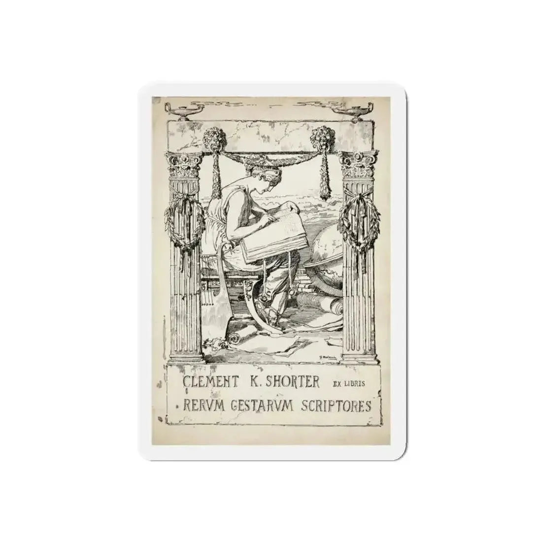 Ex Libris plate illustration (Magazine Illustration) Refrigerator Magnet 6 Inch Die-Cut - The Sticker Space