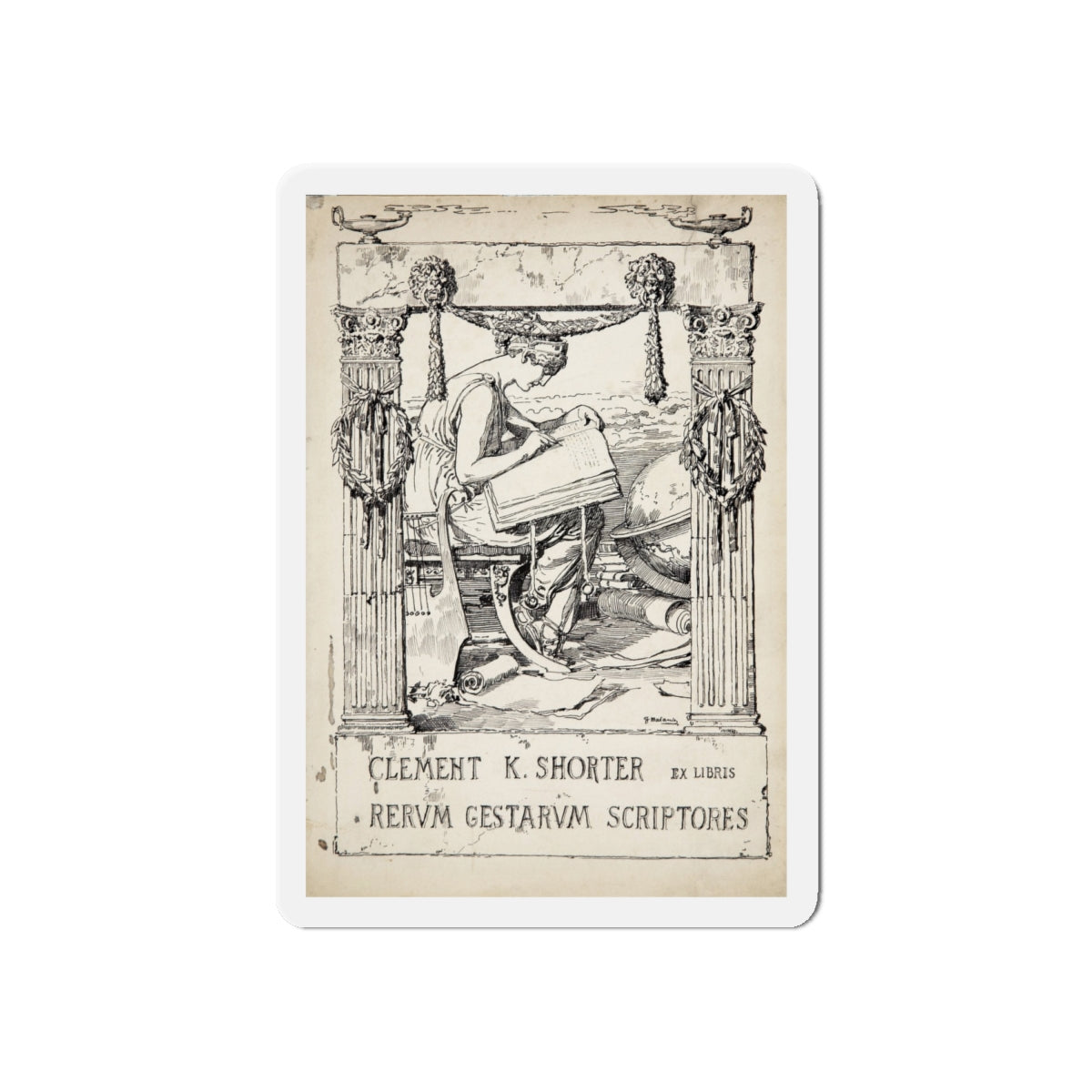 Ex Libris plate illustration (Magazine Illustration) Refrigerator Magnet-6 × 6"-The Sticker Space