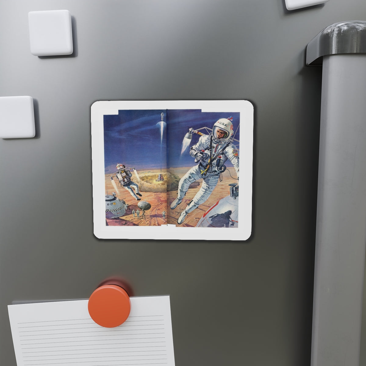 Exploring on Mars, half a year from home (Magazine Illustration) Refrigerator Magnet-The Sticker Space