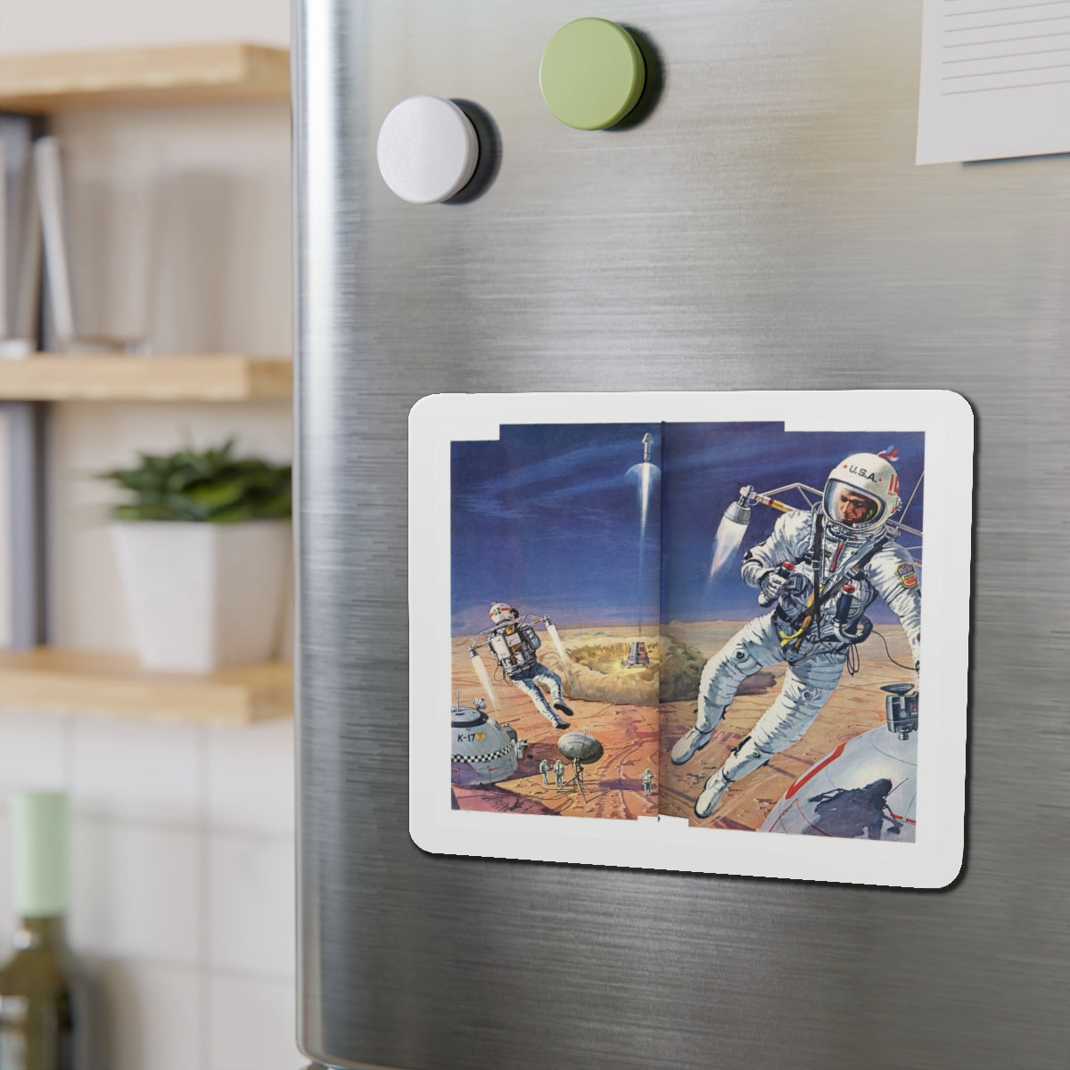 Exploring on Mars, half a year from home (Magazine Illustration) Refrigerator Magnet-The Sticker Space