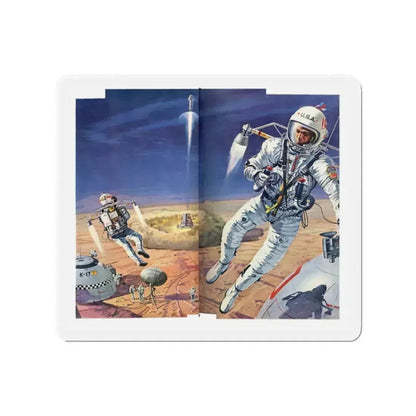 Exploring on Mars, half a year from home (Magazine Illustration) Refrigerator Magnet 2 Inch Die-Cut - The Sticker Space