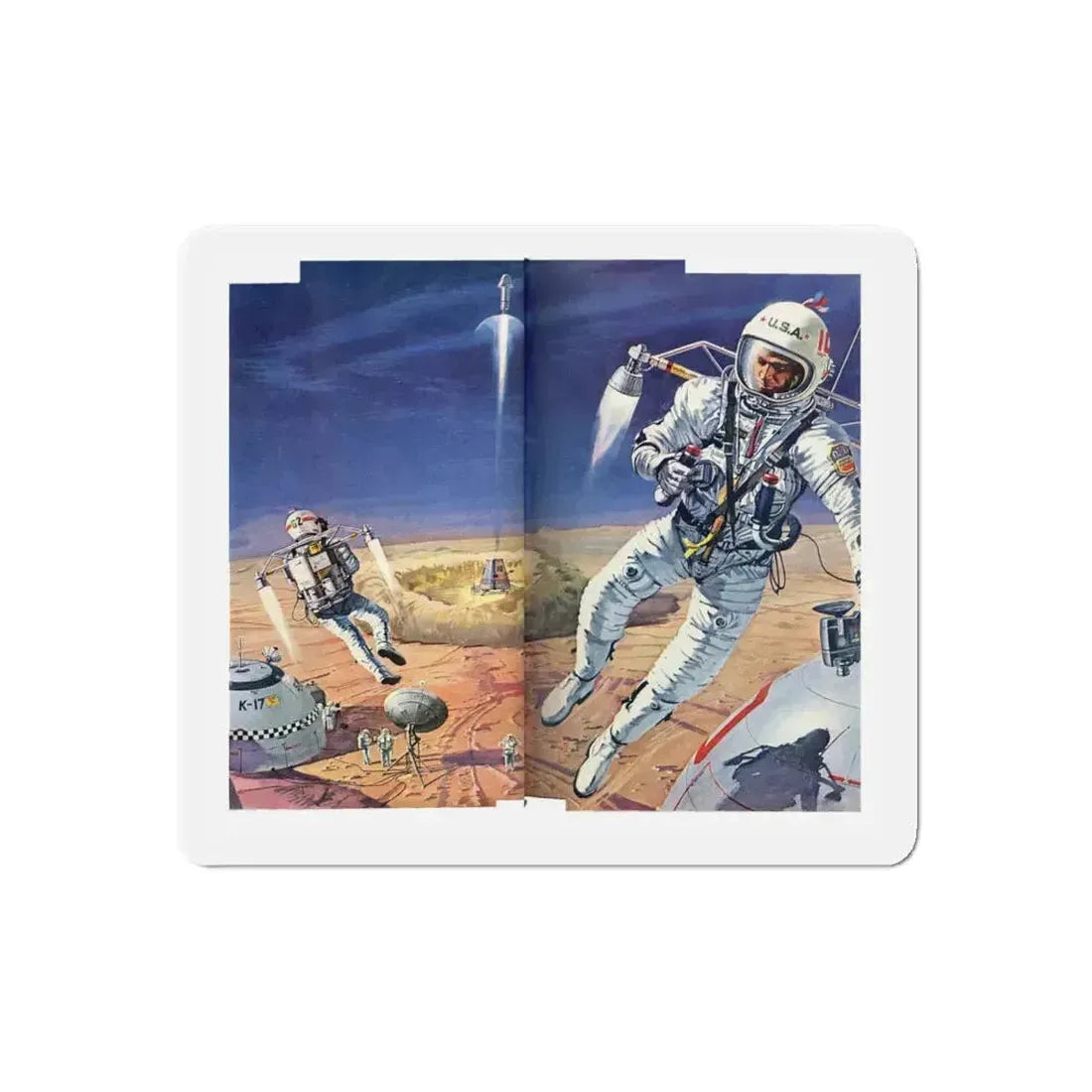Exploring on Mars, half a year from home (Magazine Illustration) Refrigerator Magnet 5 Inch Die-Cut - The Sticker Space