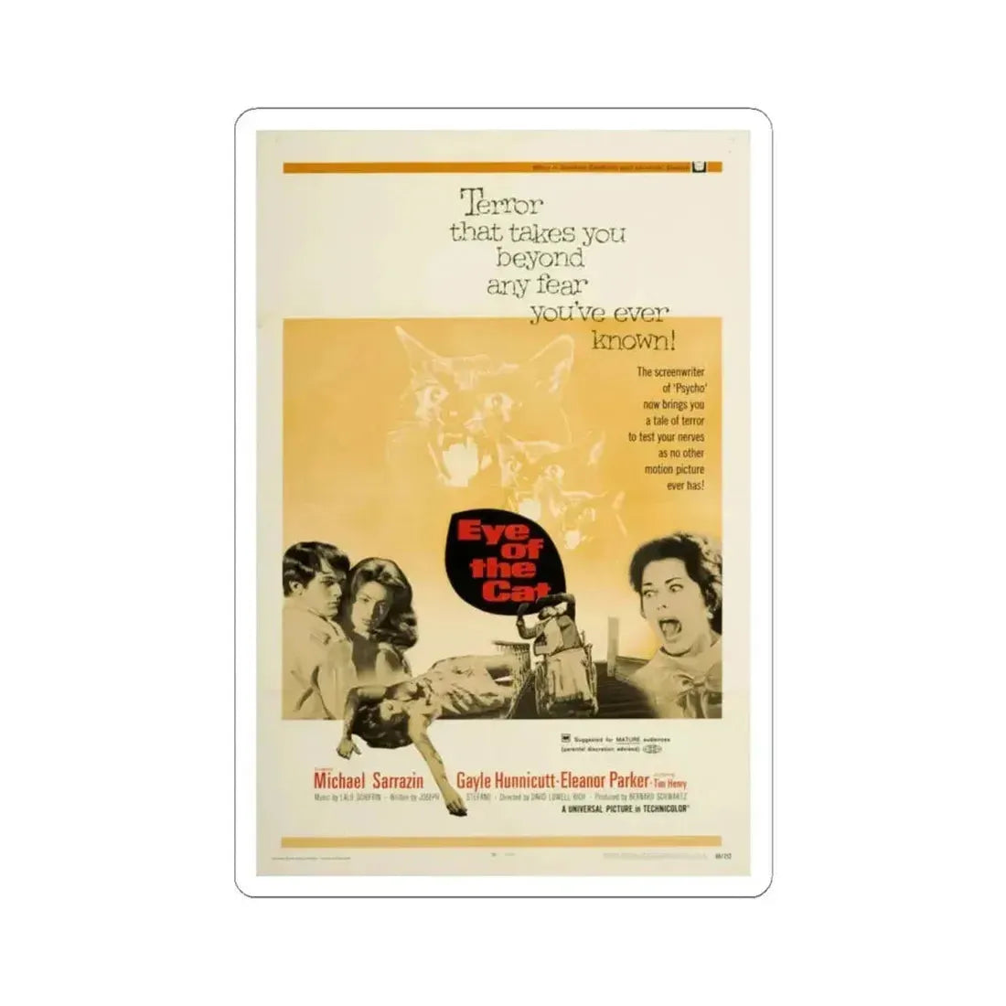 EYE OF THE CAT 1969 Movie Poster - STICKER Vinyl Kiss-Cut Decal 4 Inch White - The Sticker Space